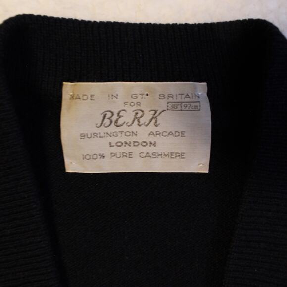 Berk London Vintage Unisex Mens Small 100% Cashmere Cardigan Blue British Made - Picture 5 of 6
